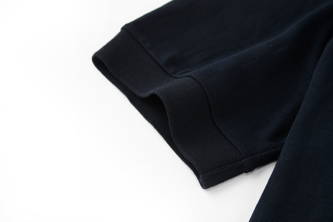 LOUIS VUITTON 路易威登 刺绣字母logo棋盘格针织扣Polo衫 短袖 T 恤 上衣 夏款 黑色