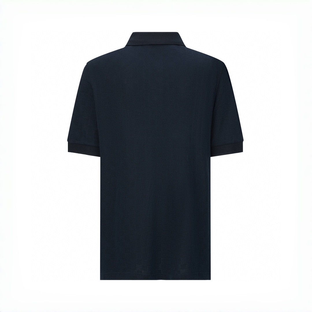 LOUIS VUITTON 路易威登 刺绣字母logo棋盘格针织扣Polo衫 短袖 T 恤 上衣 夏款 黑色