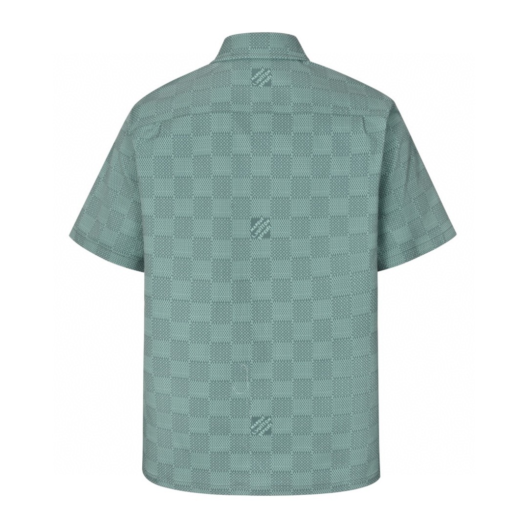 LOUIS VUITTON 路易威登 棋盘格Logo印花翻领单排扣衬衫 短袖 夏款 绿色 1AFQXX