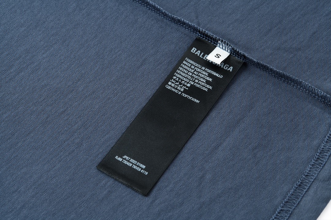 Balenciaga 巴黎世家 比特币双B泥染印花短袖 T恤 圆领 短款 夏季 蓝色 739028TOVU64108