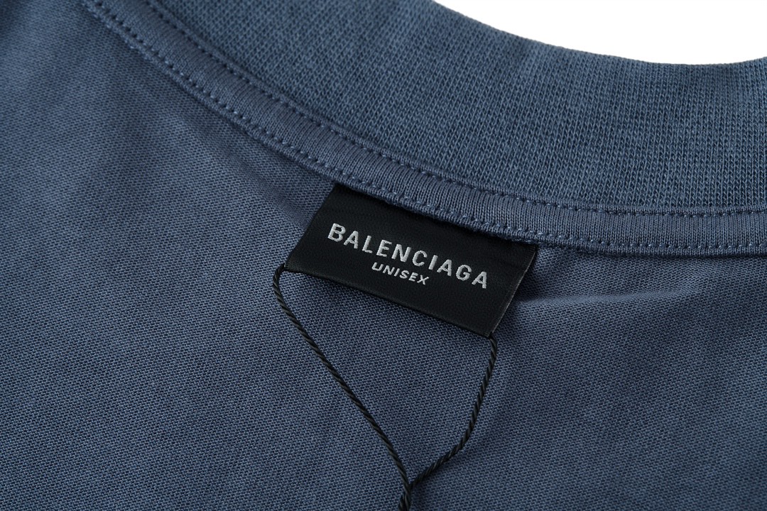Balenciaga 巴黎世家 比特币双B泥染印花短袖 T恤 圆领 短款 夏季 蓝色 739028TOVU64108