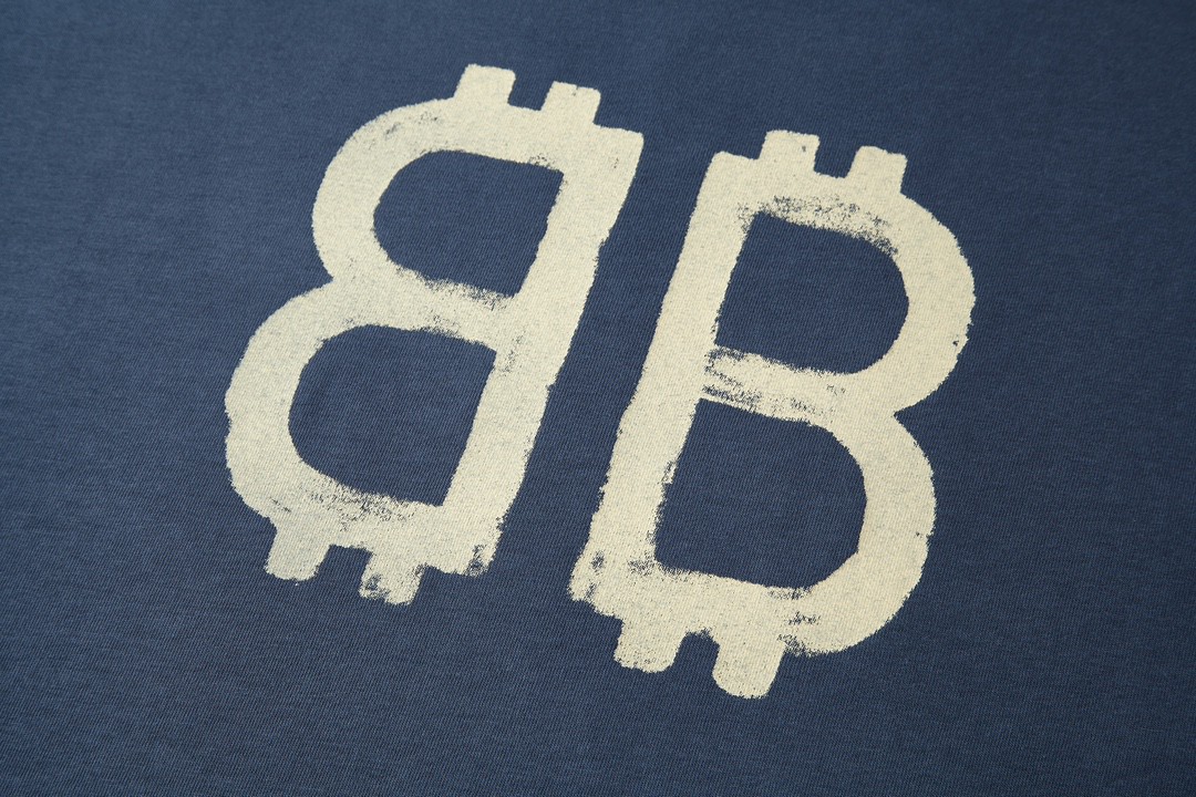 Balenciaga 巴黎世家 比特币双B泥染印花短袖 T恤 圆领 短款 夏季 蓝色 739028TOVU64108