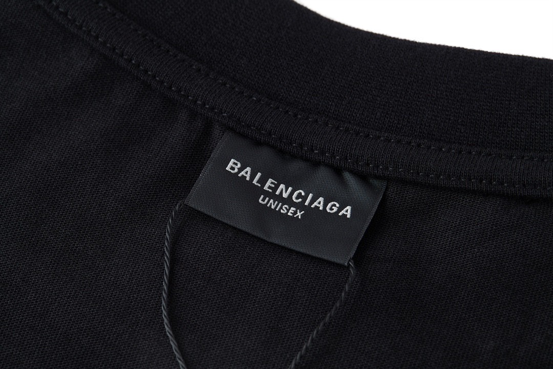 Balenciaga 巴黎世家 支付宝联名 SS25 字母logo印花短袖 T恤 圆领 短款 夏季 黑色 787349TRVY91000