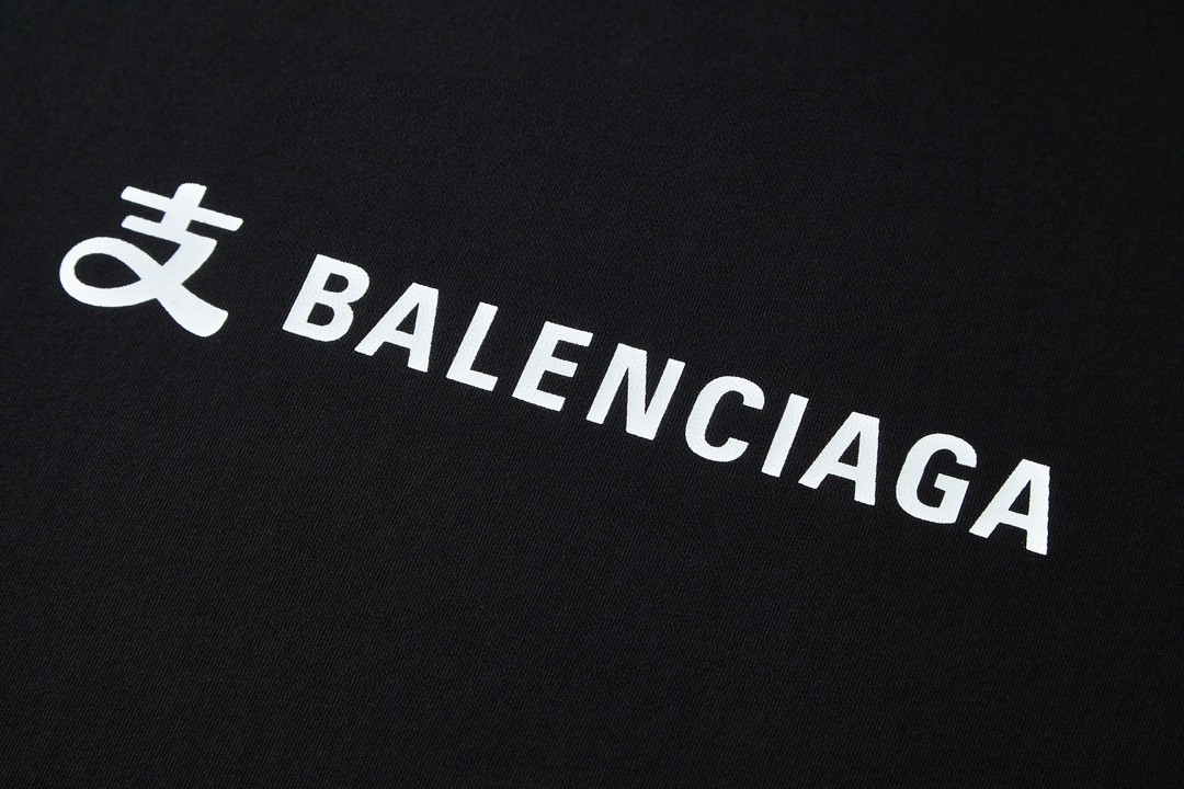 Balenciaga 巴黎世家 支付宝联名 SS25 字母logo印花短袖 T恤 圆领 短款 夏季 黑色 787349TRVY91000