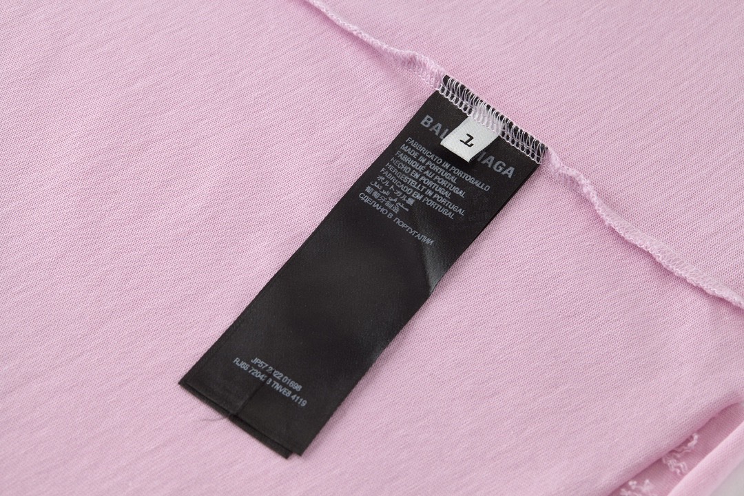Balenciaga 巴黎世家 下摆流苏字母刺绣Logo 短袖 T恤 圆领 短款 夏季 粉色 