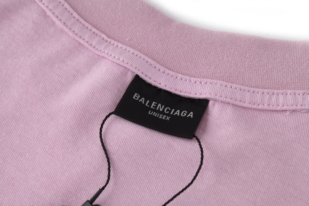 Balenciaga 巴黎世家 下摆流苏字母刺绣Logo 短袖 T恤 圆领 短款 夏季 粉色 