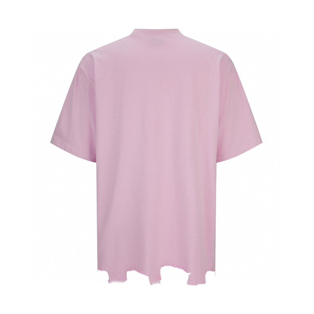 Balenciaga 巴黎世家 下摆流苏字母刺绣Logo 短袖 T恤 圆领 短款 夏季 粉色 