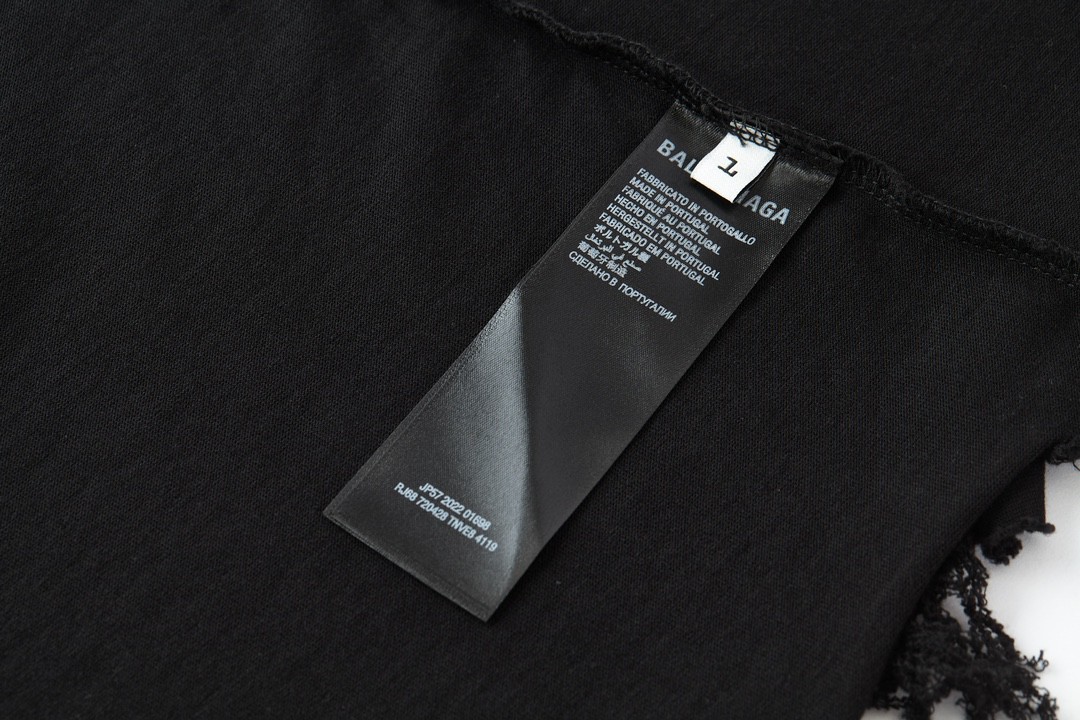 Balenciaga 巴黎世家 下摆流苏字母刺绣Logo 短袖 T恤 圆领 短款 夏季 黑色