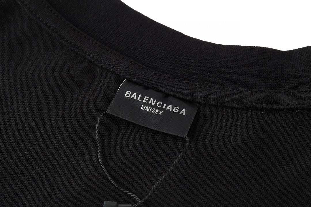 Balenciaga 巴黎世家 下摆流苏字母刺绣Logo 短袖 T恤 圆领 短款 夏季 黑色