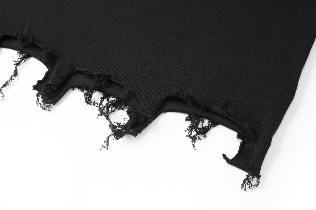 Balenciaga 巴黎世家 下摆流苏字母刺绣Logo 短袖 T恤 圆领 短款 夏季 黑色