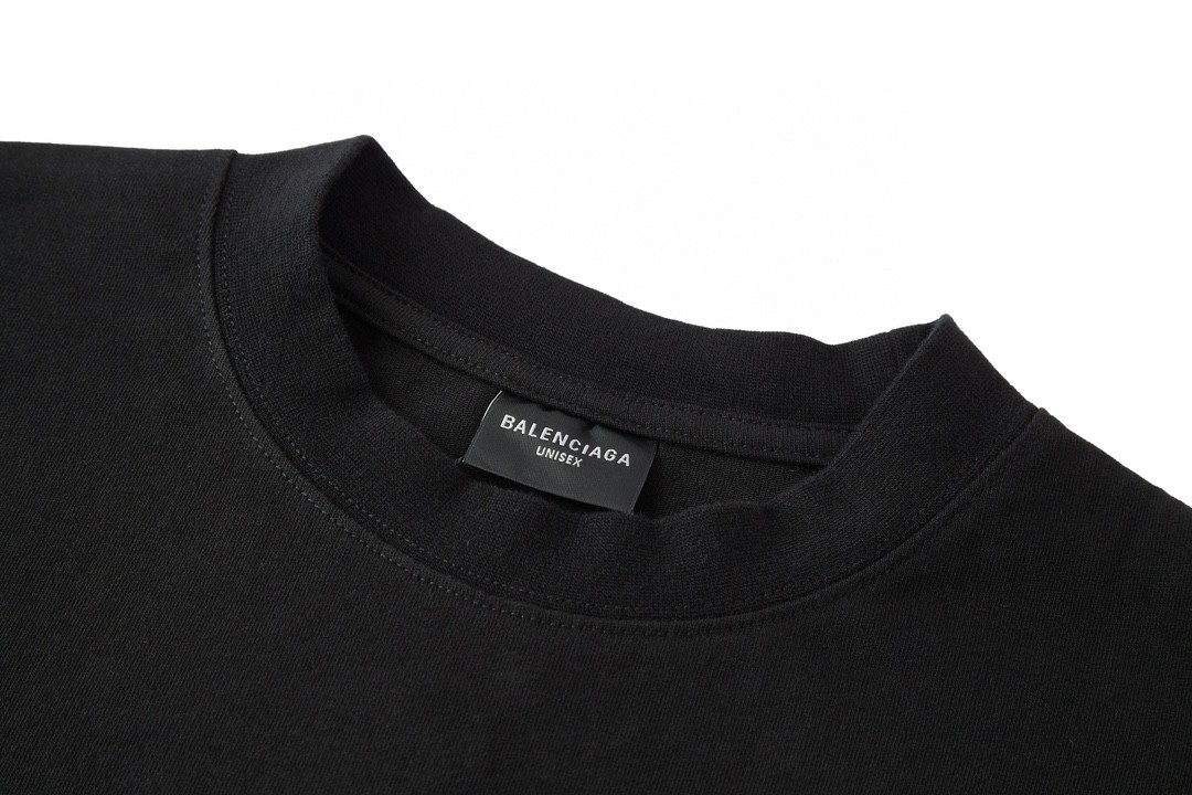 Balenciaga 巴黎世家 下摆流苏字母刺绣Logo 短袖 T恤 圆领 短款 夏季 黑色