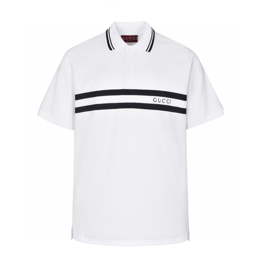 GUCCI 古驰 字母logo条纹Polo衫 短袖 T恤 夏季 白色 788016-XJGJX-9081