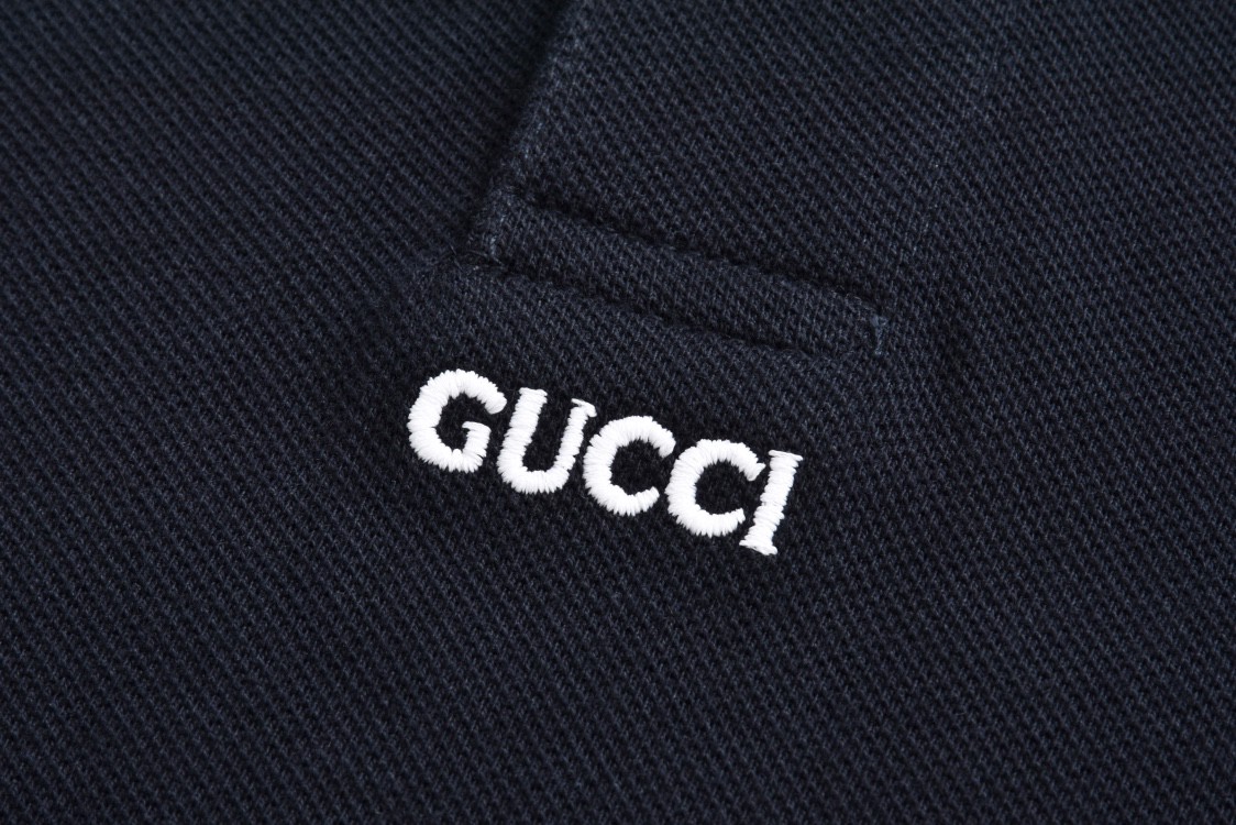GUCCI 古驰 字母刺绣条纹边饰Polo衫 短袖 T恤 夏季 海军蓝 788024-XJGJY-4215
