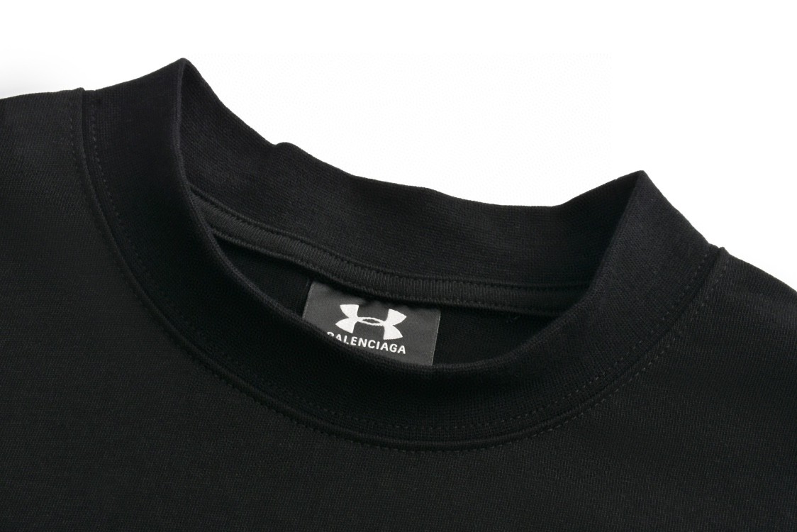 Balenciaga 巴黎世家 安德玛 联名款 字母刺绣Logo 短袖 T恤 圆领 短款 夏季 黑色