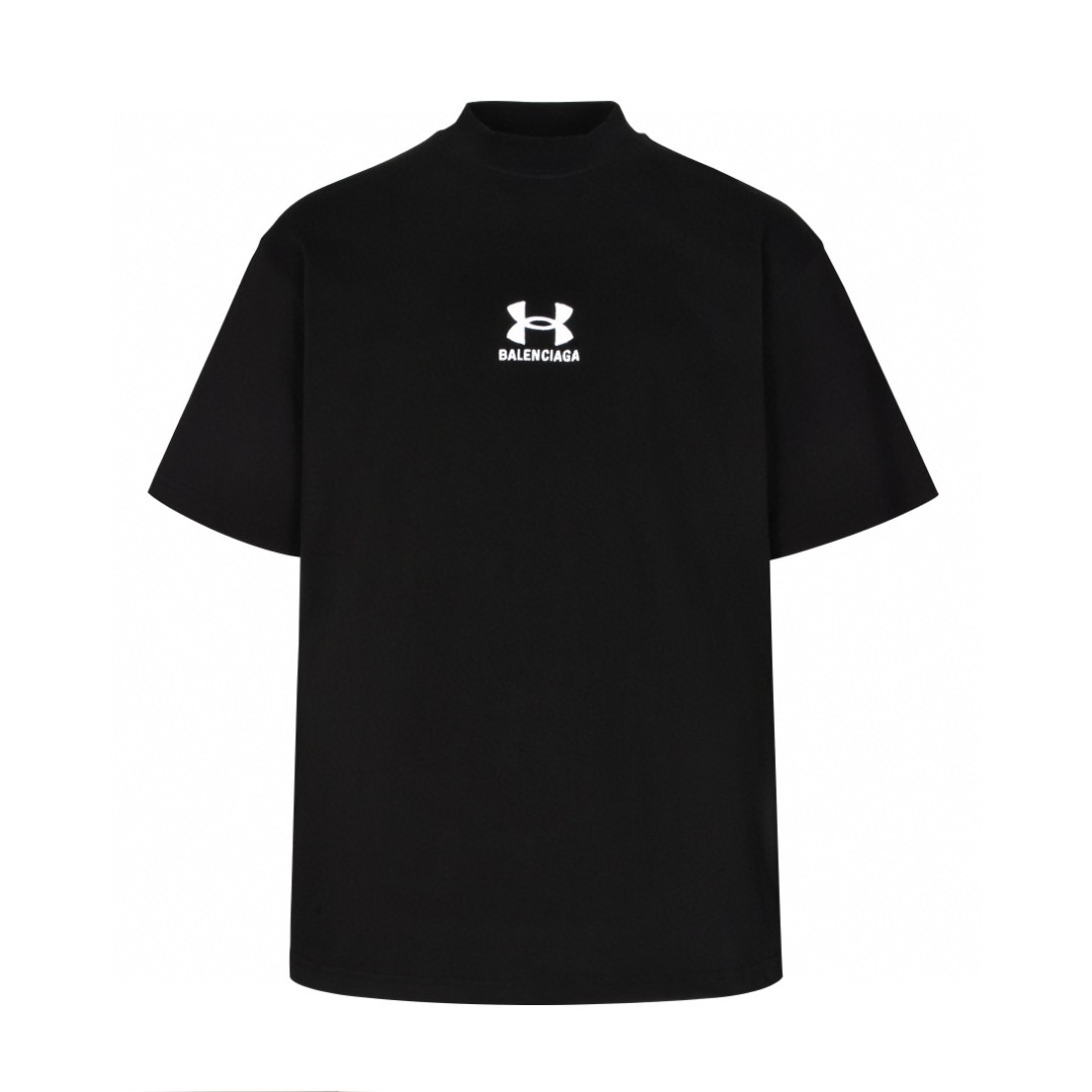 Balenciaga 巴黎世家 Under Armour SS25 字母刺绣Logo短袖 T恤 圆领 短款 夏季 黑色 787349TRVB79034