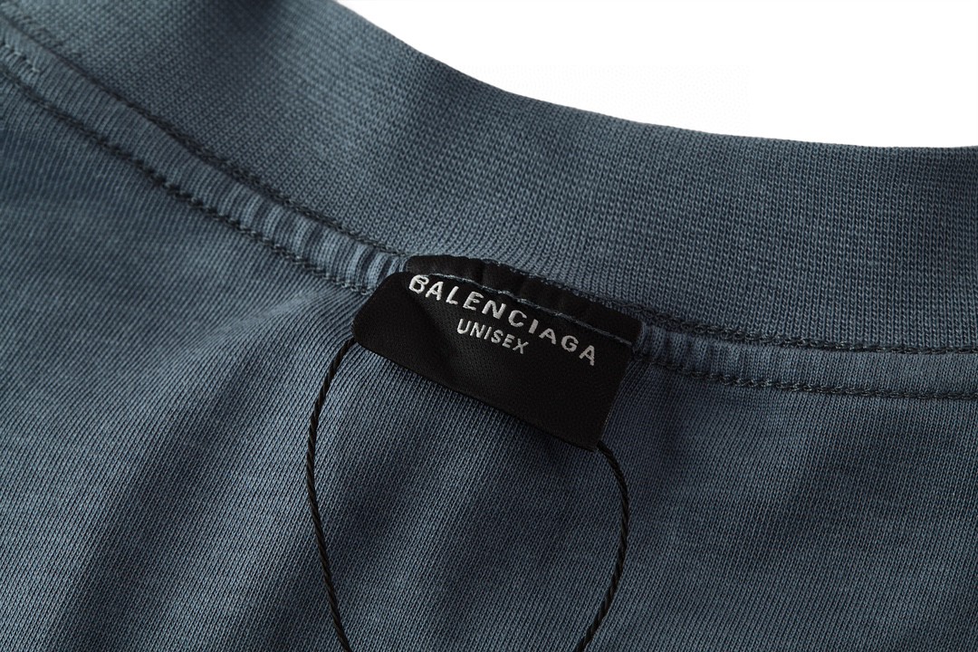 Balenciaga 巴黎世家 彩虹彩旗印花短袖 T恤 圆领 短款 夏季 蓝灰色