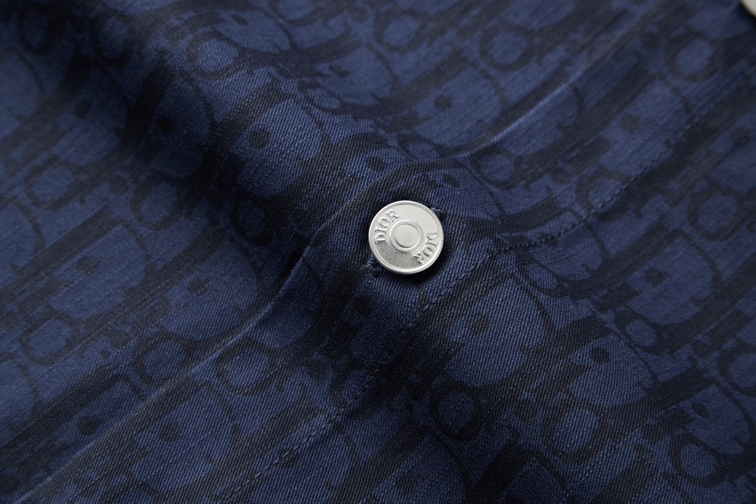 DIOR 迪奥 提花Logo单排扣 衬衫 短袖 夏季 蓝色 243D589AY517-C589