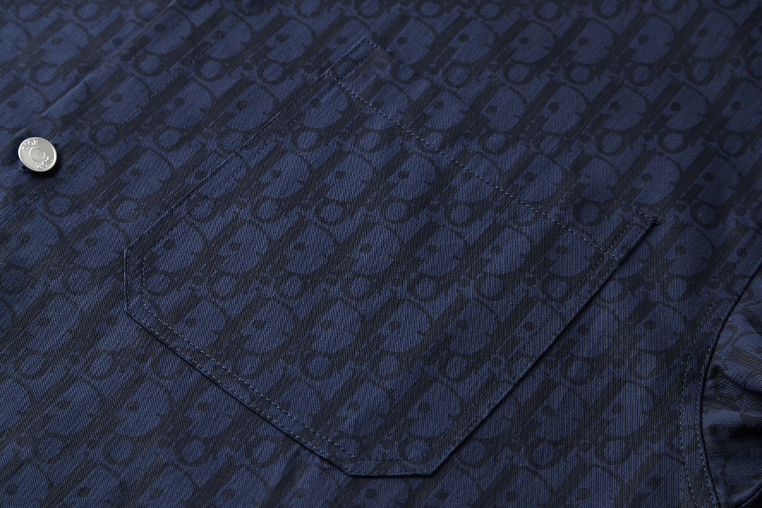 DIOR 迪奥 提花Logo单排扣 衬衫 短袖 夏季 蓝色 243D589AY517-C589