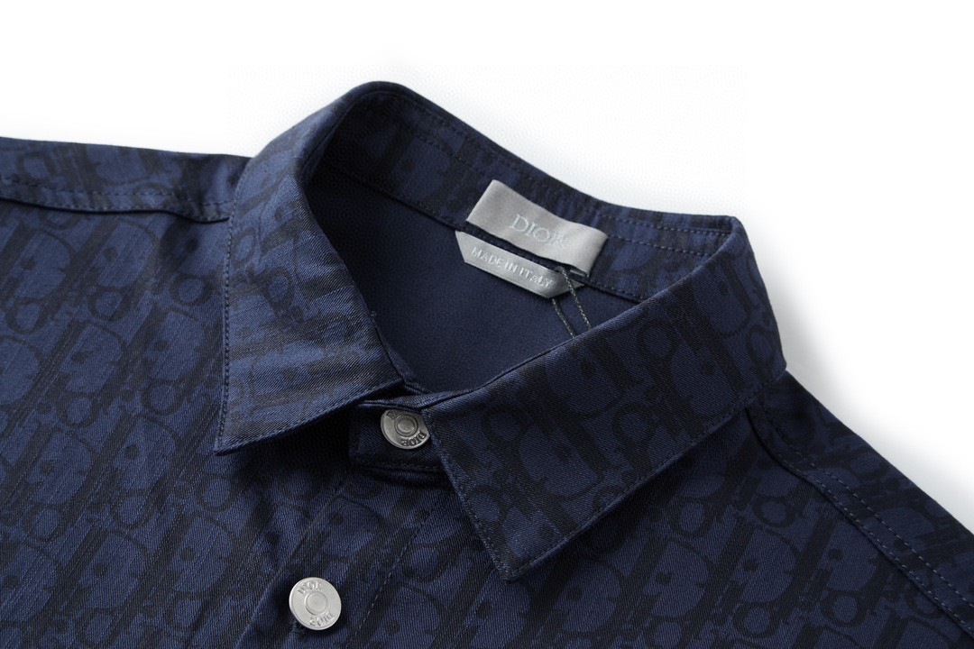 DIOR 迪奥 提花Logo单排扣 衬衫 短袖 夏季 蓝色 243D589AY517-C589