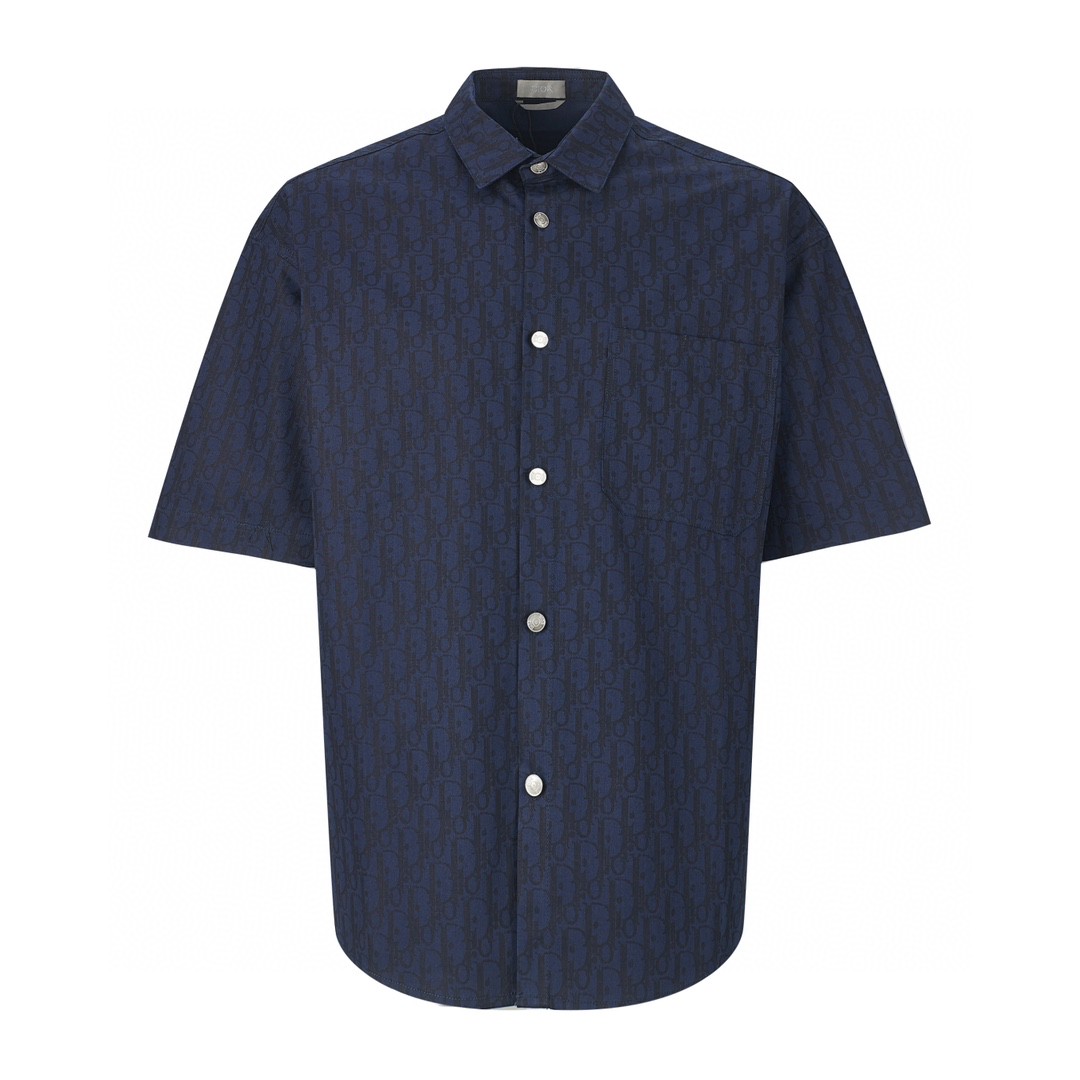 DIOR 迪奥 提花Logo单排扣 衬衫 短袖 夏季 蓝色 243D589AY517-C589