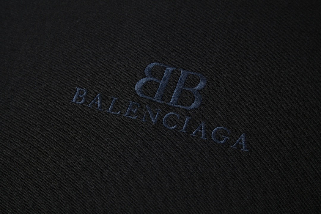 Balenciaga 巴黎世家 双 B字母刺绣Logo 短袖 T恤 圆领 短款 夏季 黑色