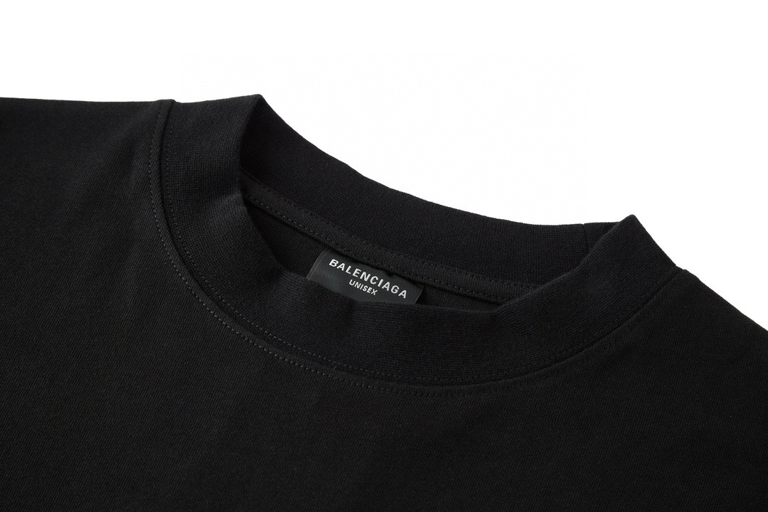 Balenciaga 巴黎世家 双 B字母刺绣Logo 短袖 T恤 圆领 短款 夏季 黑色