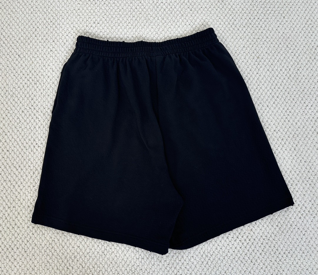 Balenciaga 巴黎世家 破洞水钻字母logo短裤 五分裤 休闲裤 运动裤 夏季 黑色 