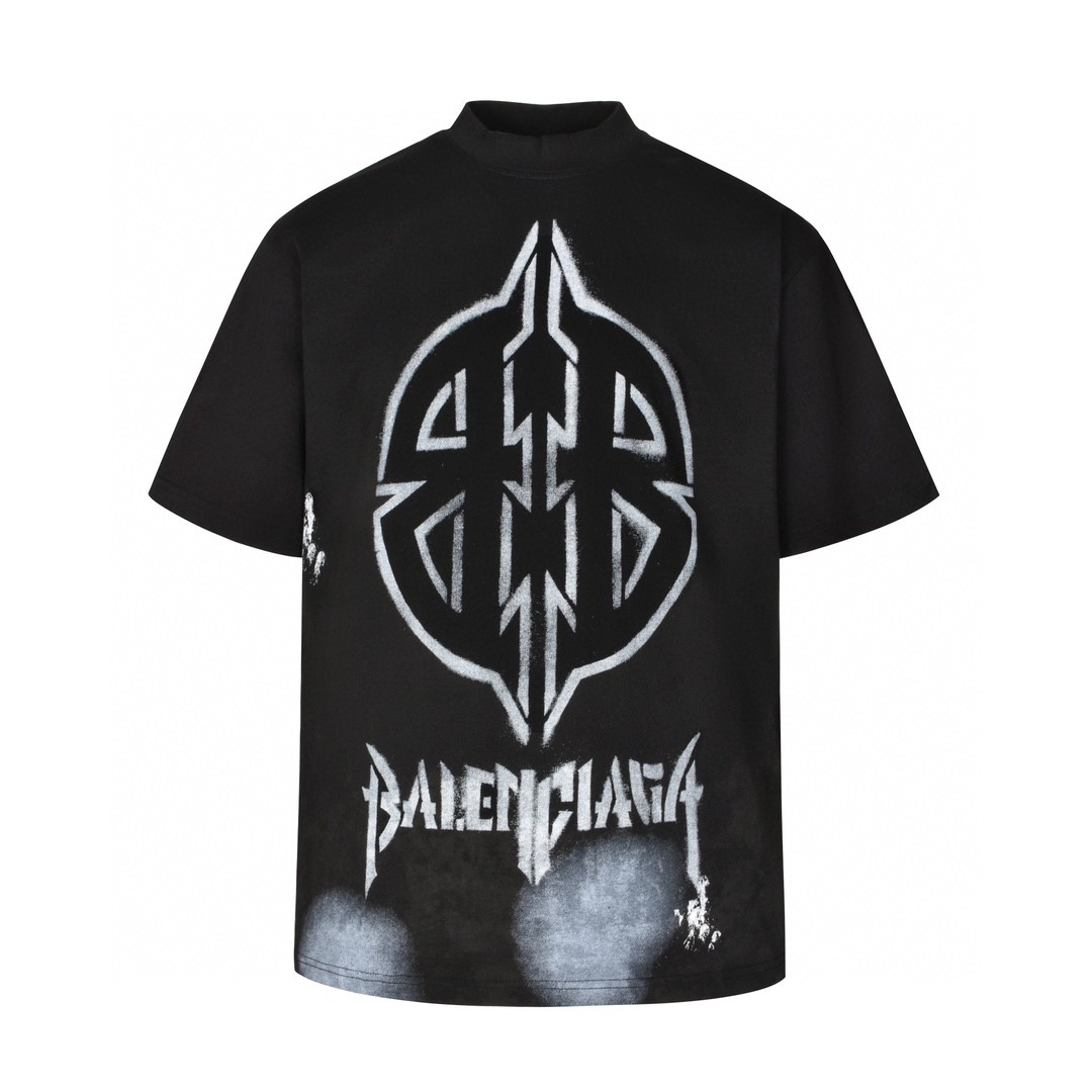 Balenciaga 巴黎世家 异性BB图案印花 圆领 短袖 T恤 夏季 黑色 616036-XJEJC-9095