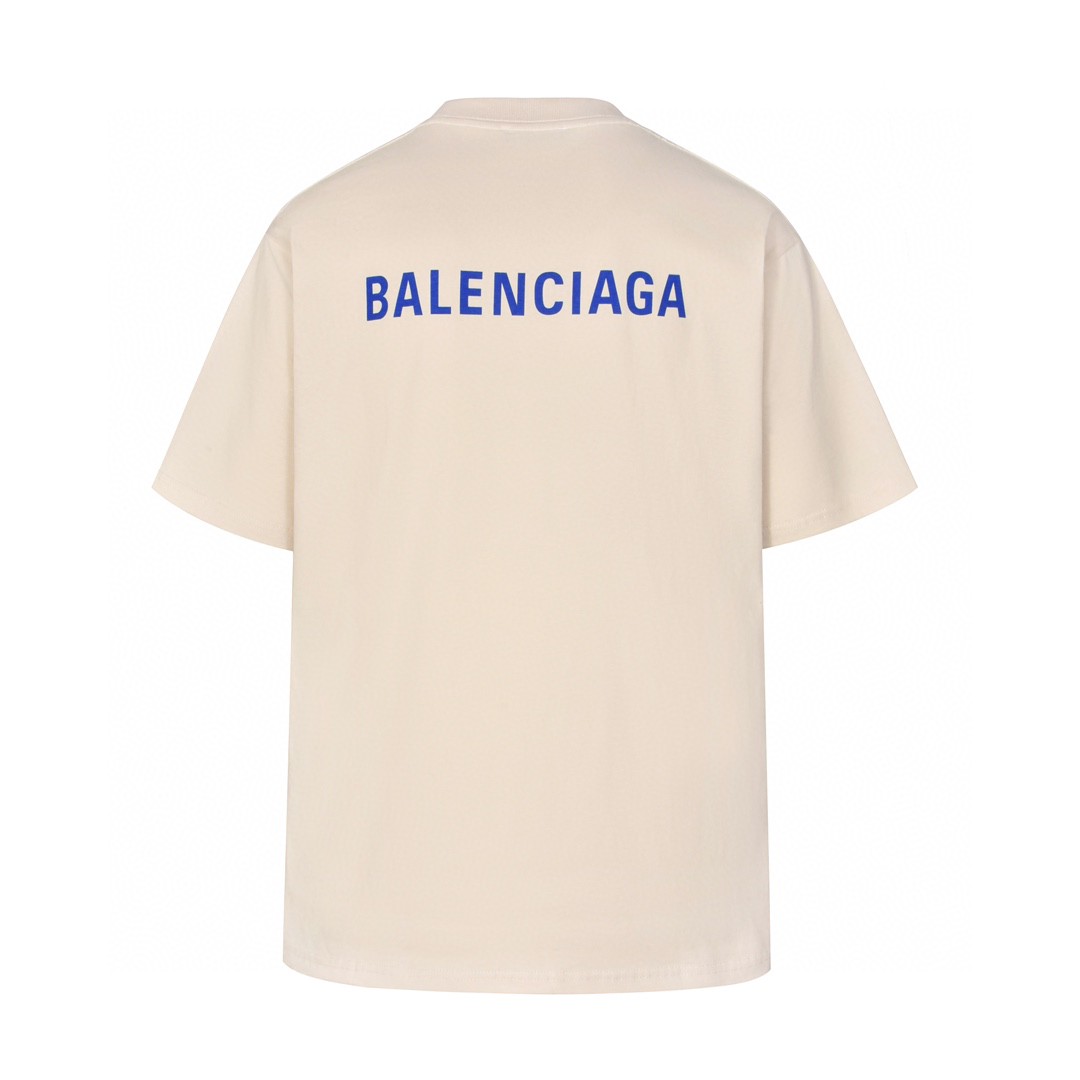 Balenciaga 巴黎世家 前后字母Logo印花 短袖 T恤 圆领 短款 夏季 米白色 616036-XJEJC-9095