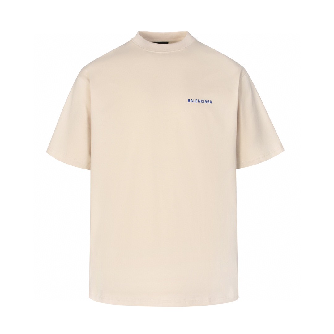 Balenciaga 巴黎世家 前后字母Logo印花 短袖 T恤 圆领 短款 夏季 米白色 616036-XJEJC-9095
