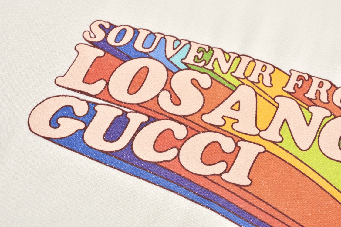 GUCCI 古驰 彩虹字母logo印花短袖 T恤 圆领 套头 夏季 白色 616036-XJEJC-9095