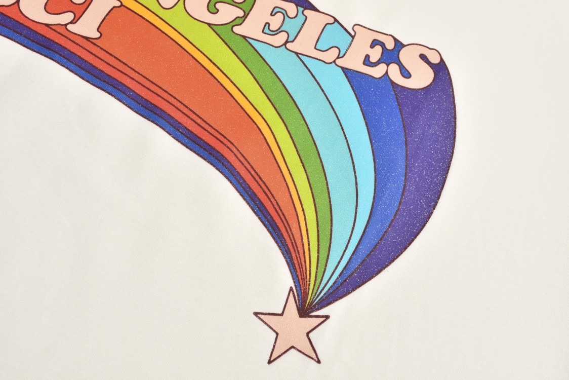 GUCCI 古驰 彩虹字母logo印花短袖 T恤 圆领 套头 夏季 白色 616036-XJEJC-9095