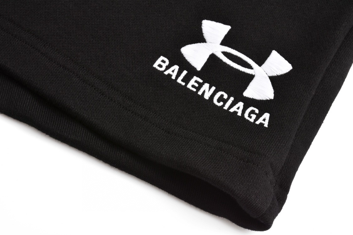 Balenciaga 巴黎世家 安德玛 联名款 字母刺绣logo短裤 五分裤 休闲裤 运动裤 夏季 黑色 