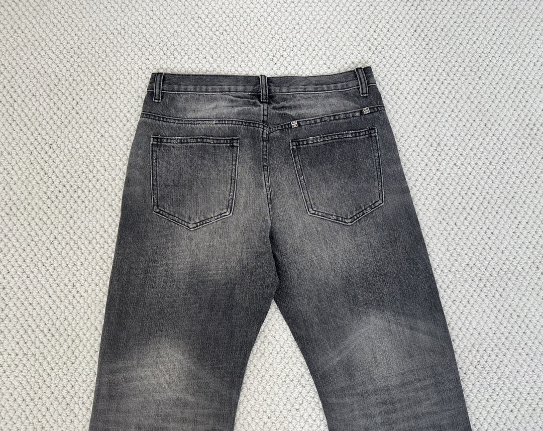 Givenchy 纪梵希 水洗做旧破洞拉链设计牛仔裤 长裤 裤子 黑灰色 