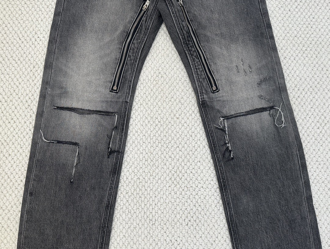 Givenchy 纪梵希 水洗做旧破洞拉链设计牛仔裤 长裤 裤子 黑灰色 