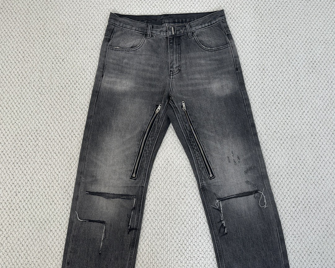 Givenchy 纪梵希 水洗做旧破洞拉链设计牛仔裤 长裤 裤子 黑灰色 