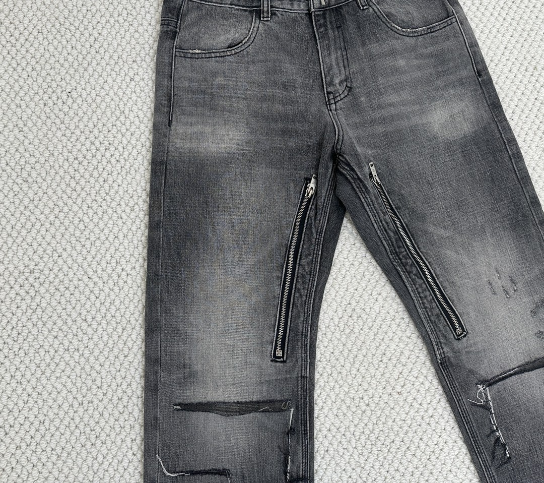 Givenchy 纪梵希 水洗做旧破洞拉链设计牛仔裤 长裤 裤子 黑灰色 