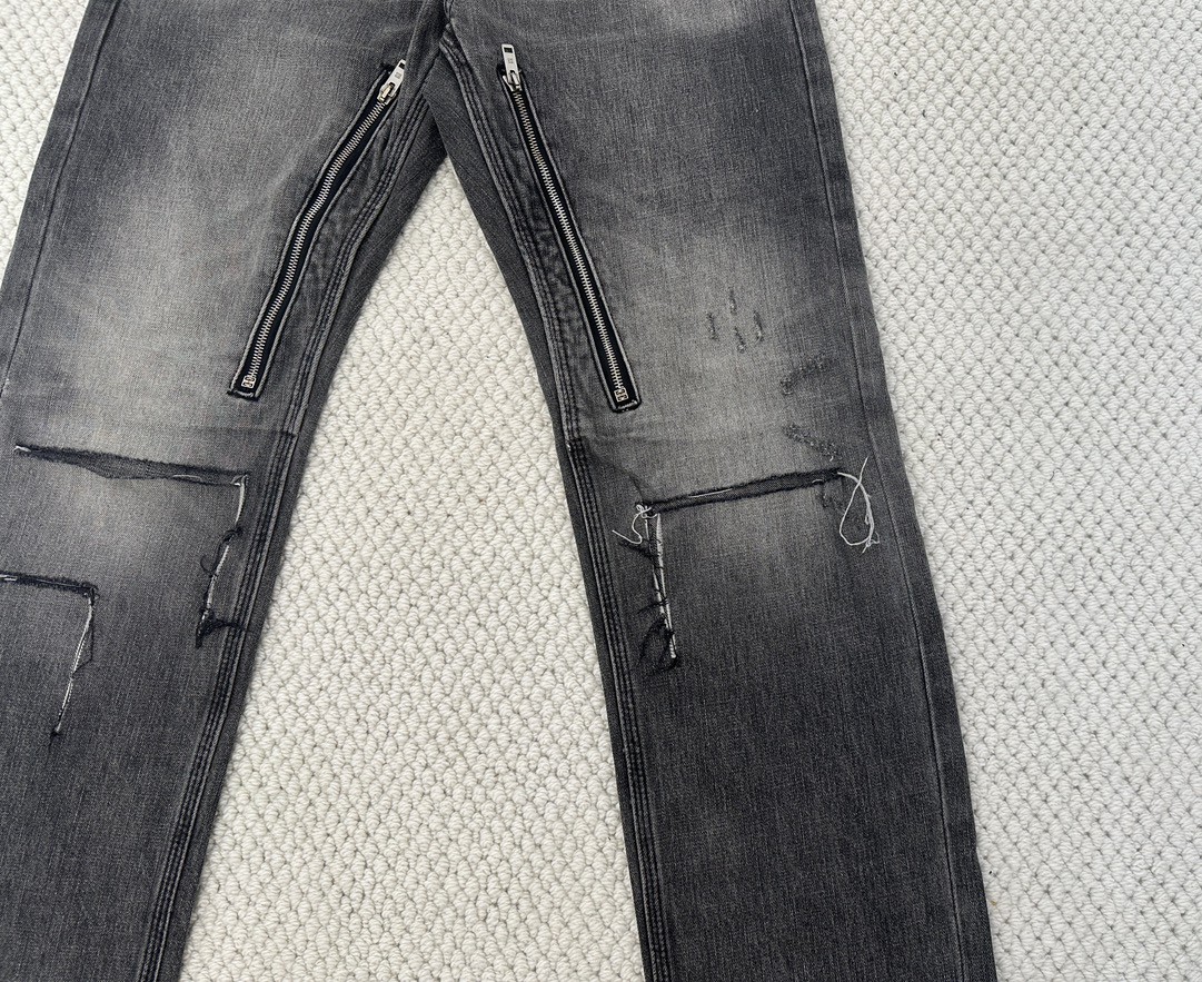 Givenchy 纪梵希 水洗做旧破洞拉链设计牛仔裤 长裤 裤子 黑灰色 