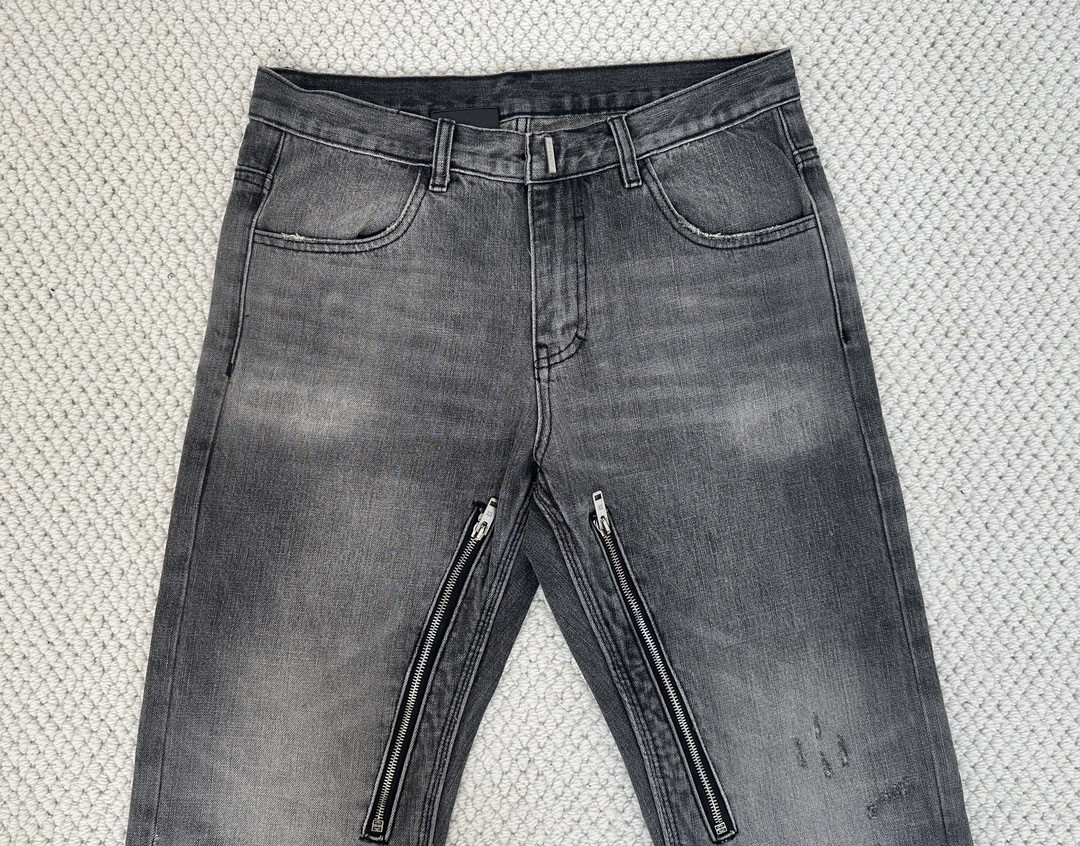 Givenchy 纪梵希 水洗做旧破洞拉链设计牛仔裤 长裤 裤子 黑灰色 