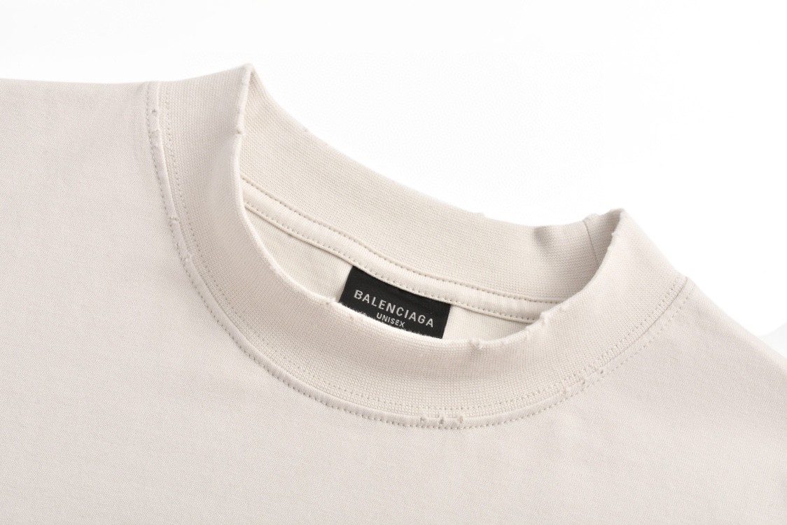 Balenciaga 巴黎世家 3B字母Logo涂鸦破洞 短袖 T恤 圆领 短款 夏季 米色
