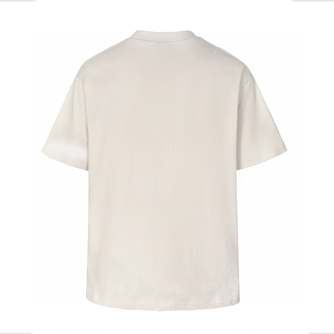 Balenciaga 巴黎世家 3B字母Logo涂鸦破洞 短袖 T恤 圆领 短款 夏季 米色