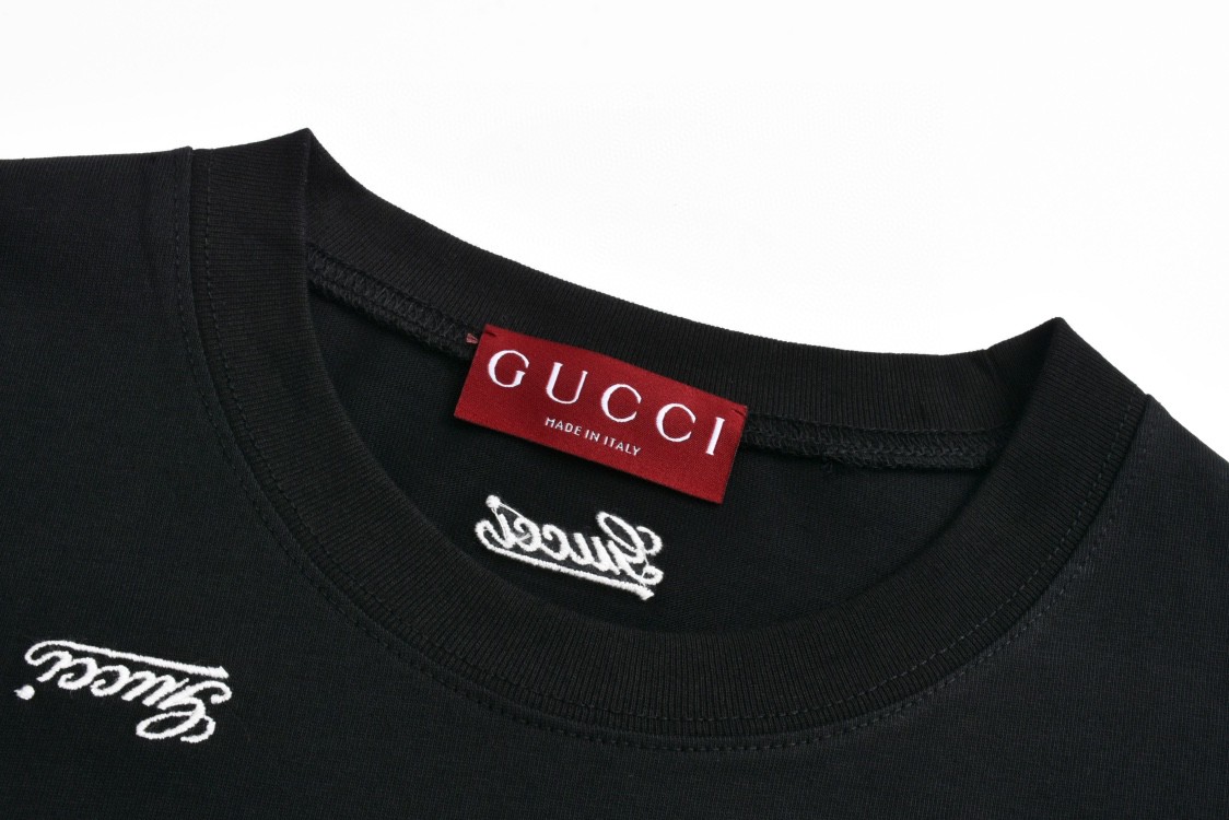 GUCCI 古驰 弹幕刺绣字母logo短袖 T恤 圆领 套头 夏季 黑色 788072-XJGJ0-1043