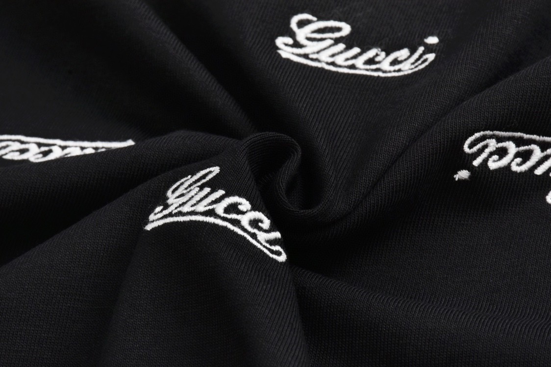 GUCCI 古驰 弹幕刺绣字母logo短袖 T恤 圆领 套头 夏季 黑色 788072-XJGJ0-1043