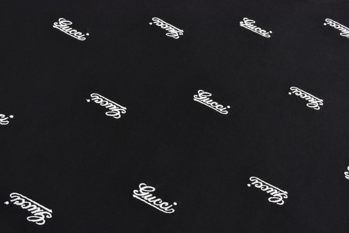 GUCCI 古驰 弹幕刺绣字母logo短袖 T恤 圆领 套头 夏季 黑色 788072-XJGJ0-1043