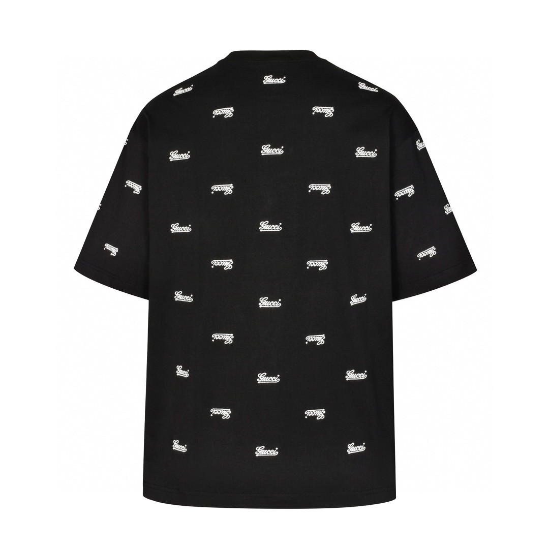 GUCCI 古驰 弹幕刺绣字母logo短袖 T恤 圆领 套头 夏季 黑色 788072-XJGJ0-1043