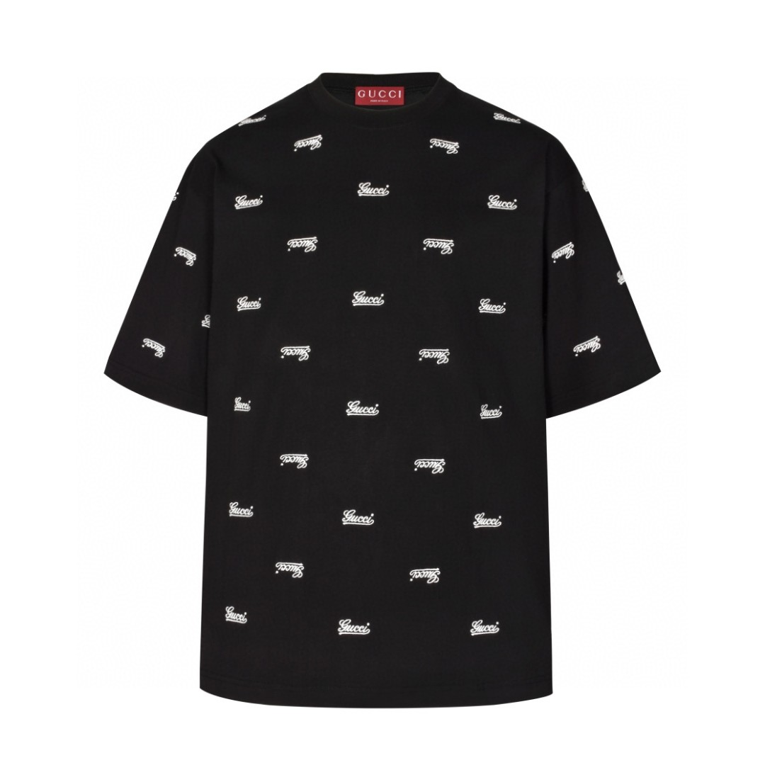 GUCCI 古驰 弹幕刺绣字母logo短袖 T恤 圆领 套头 夏季 黑色 788072-XJGJ0-1043