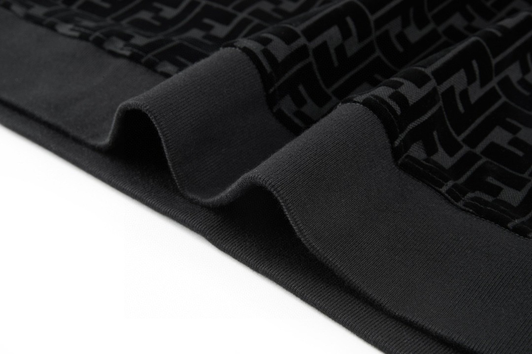 FENDI 芬迪 字母logo满印植绒卫衣 长袖 圆领 秋冬 黑色 FY1077AFRJF0ABB