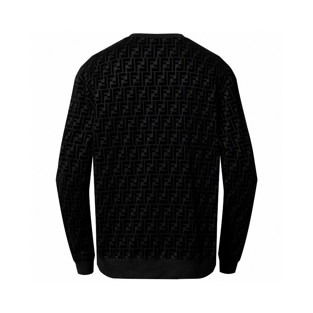 FENDI 芬迪 字母logo满印植绒卫衣 长袖 圆领 秋冬 黑色 FY1077AFRJF0ABB