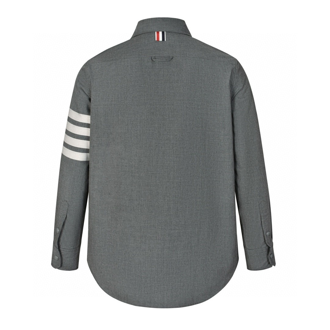 THOM BROWNE 袖子四杠条纹 羊毛单排扣衬衫 长袖 外套 灰色 MJO055A-06146-035