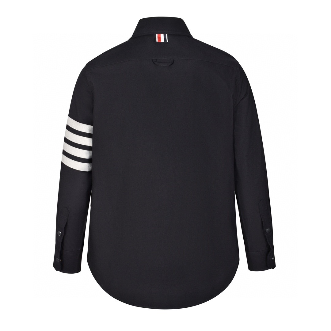 THOM BROWNE 袖子四杠条纹 羊毛单排扣衬衫 长袖 外套 黑色 MJO05-5A06-146